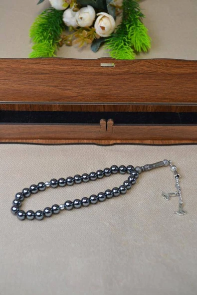 Hematit Taşlı 33’lü Erkek Tesbih – Doğal Taş, Şık Ahşap Kutu - Resim 3