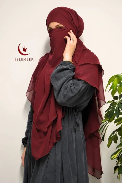 3 Katlı Şifon Sufle Bordo (Pratik Şal) - Resim 2