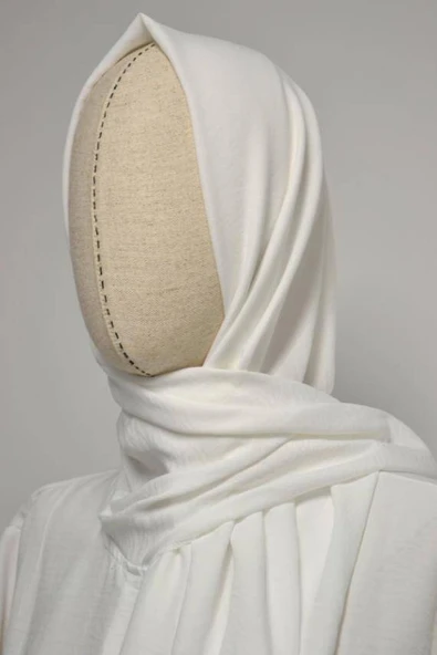 Kendinden Şallı Pamuklu Aerobin Kumaş Kadın Namaz Elbisesi  Ferace Beyaz - Resim 2