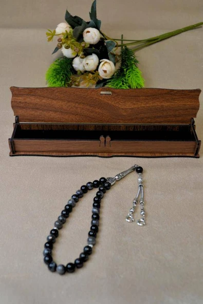 Labradorit Taşlı 33’lü Erkek Tesbih – Doğal Taş, Ahşap Kutulu - Resim 3