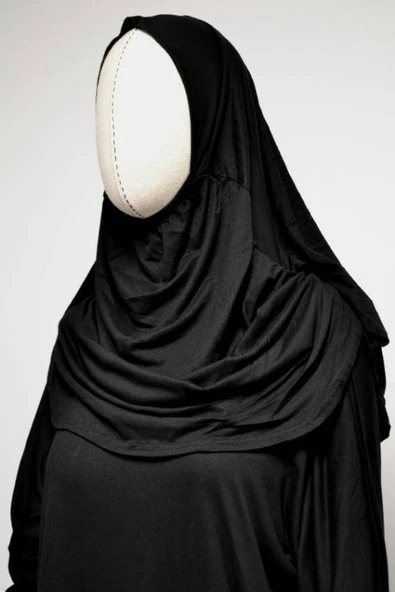 Kadın Penye Namaz Elbisesi Kendinden Başörtülü Rahat Kalıp Siyah – Tek Parça - Resim 2