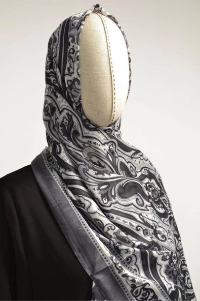 Etnik Desenli Pamuklu Şal Gri - Resim 2