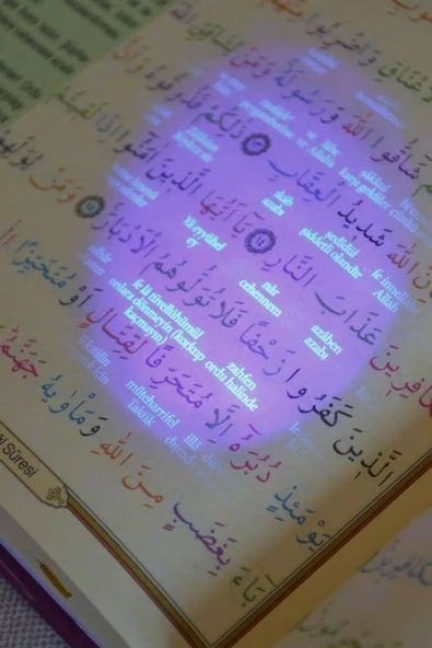 Gizli Mealli ve Türkçe Okunuşlu Kuran-ı Kerim Camii Boy 24× 33 cm Pembe – Özel Işıklı Kalemli - Resim 4