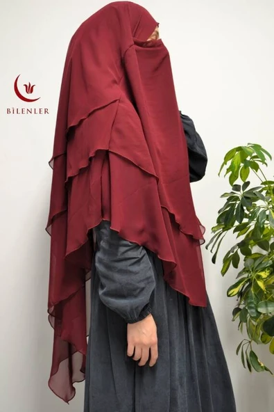 3 Katlı Şifon Sufle Bordo (Pratik Şal) - Resim 4