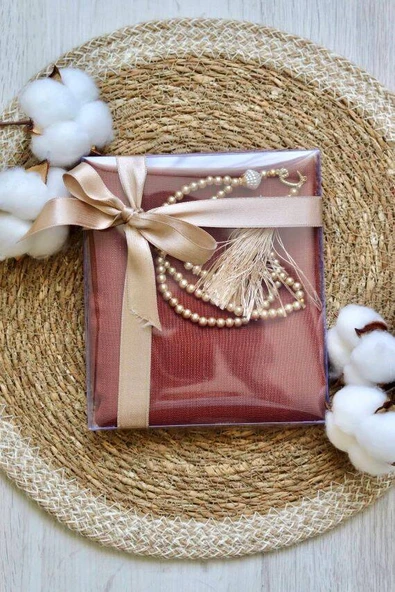 Hediyelik Mevlitlik Eşarp ve İnci Tesbih Set 1 Adet Kiremit ürün görseli