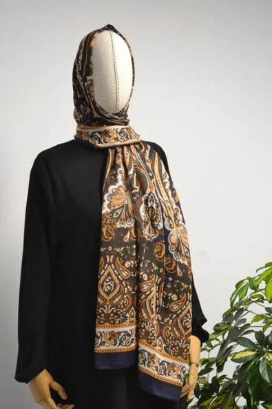 Etnik Desenli Pamuklu Şal Lacivert - Resim 3