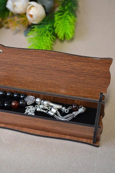 Akik Taşlı 33’lü Erkek Tesbih – Doğal Taş, Özel Ahşap Kutulu - Resim 5