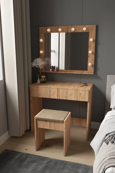 Sakura Hollywood Işıklı Aynalı Çekmeceli Makyaj Masası - 6