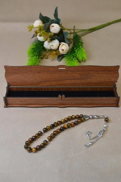 Kaplan Gözü Taşlı 33’lü Erkek Tesbih – Enerji Taşı, Ahşap Kutulu - Resim 3