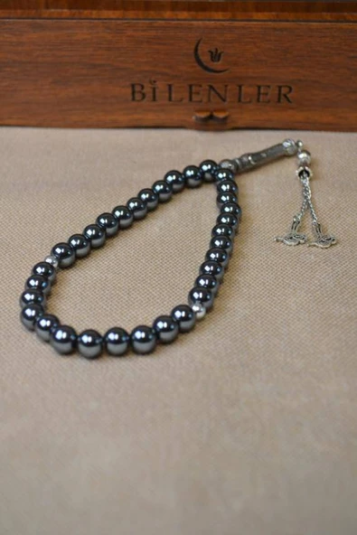 Hematit Taşlı 33’lü Erkek Tesbih – Doğal Taş, Şık Ahşap Kutu ürün görseli