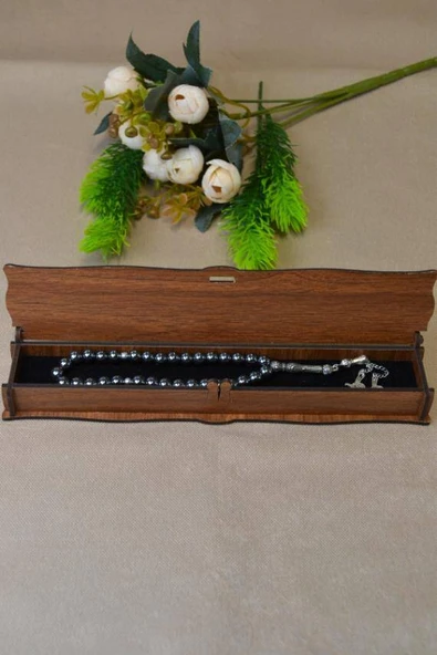 Hematit Taşlı 33’lü Erkek Tesbih – Doğal Taş, Şık Ahşap Kutu - Resim 4