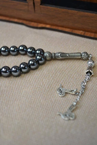 Hematit Taşlı 33’lü Erkek Tesbih – Doğal Taş, Şık Ahşap Kutu - Resim 2