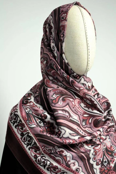 Etnik Desenli Pamuklu Şal Bordo - 2