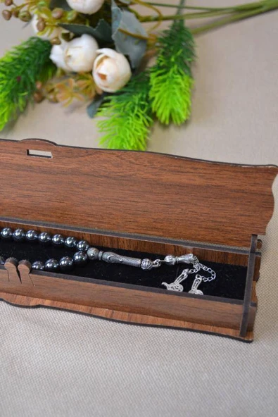 Hematit Taşlı 33’lü Erkek Tesbih – Doğal Taş, Şık Ahşap Kutu - Resim 5