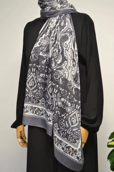 Etnik Desenli Pamuklu Şal Gri - Resim 3