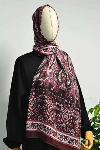 Etnik Desenli Pamuklu Şal Bordo ürün görseli