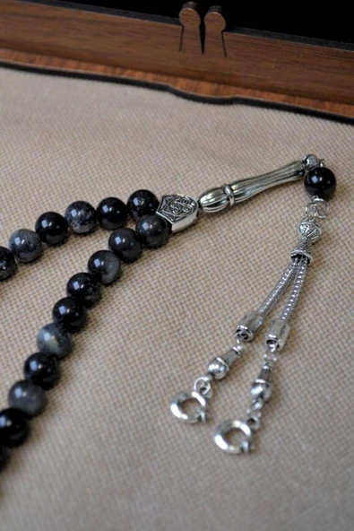 Labradorit Taşlı 33’lü Erkek Tesbih – Doğal Taş, Ahşap Kutulu - Resim 2