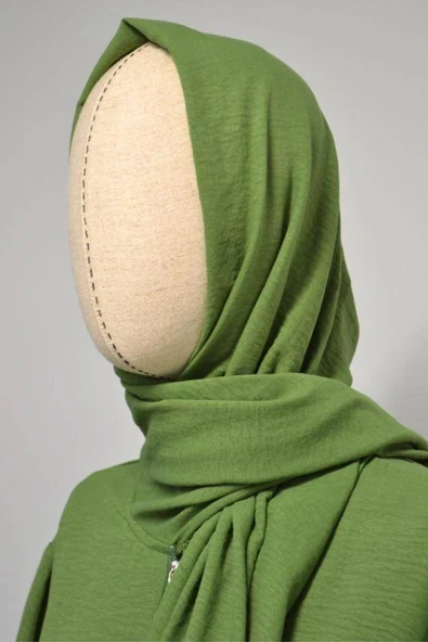 Kendinden Şallı Pamuklu Aerobin Kumaş Kadın Namaz Elbisesi  Ferace Yeşil - Resim 3