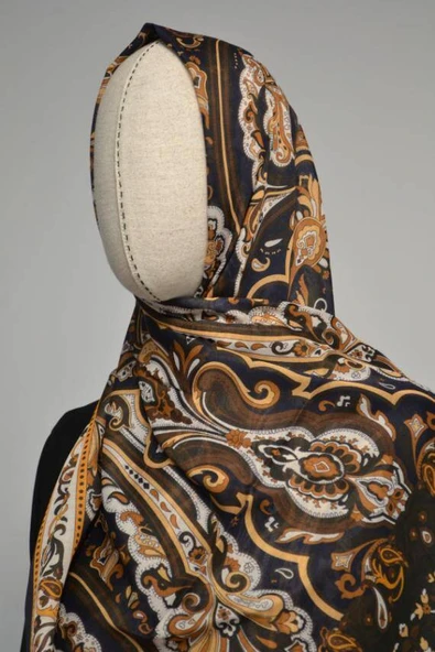 Etnik Desenli Pamuklu Şal Lacivert - Resim 2