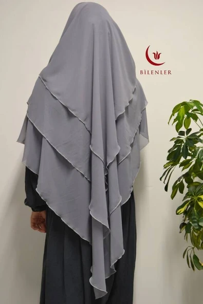 3 Katlı Şifon Sufle Gri  (Pratik Şal) - Resim 4