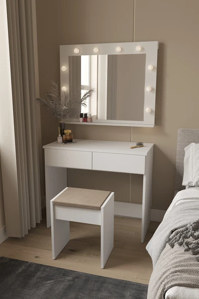 Sakura Hollywood Işıklı Aynalı Çekmeceli Makyaj Masası - 2