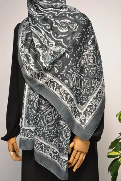 Etnik Desenli Pamuklu Şal Gri ürün görseli