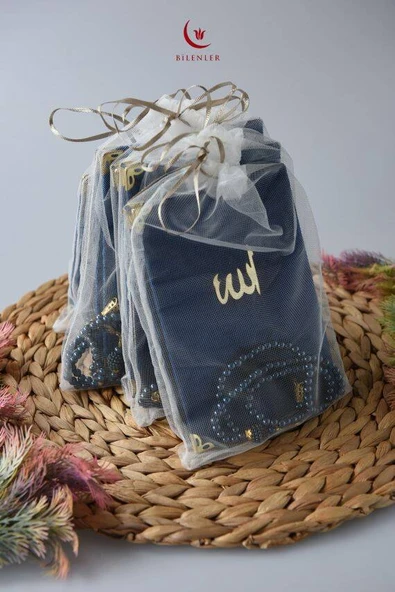 Kadife Yasin Tül Keseli Tesbihli 128 Sayfa Lacivert Renk 10 Adet - Resim 2