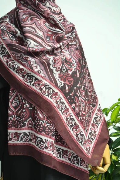 Etnik Desenli Pamuklu Şal Bordo - Resim 4
