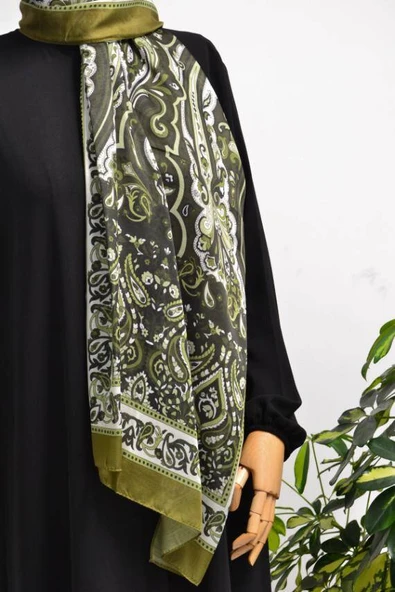 Etnik Desenli Pamuklu Şal Yeşil - Resim 3