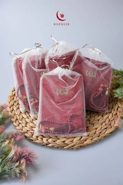 Kadife Yasin Tül Keseli Tesbihli 128 Sayfa Kırmızı Renk 10 Adet ürün görseli