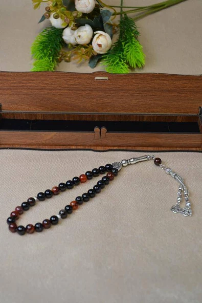 Akik Taşlı 33’lü Erkek Tesbih – Doğal Taş, Özel Ahşap Kutulu - Resim 3