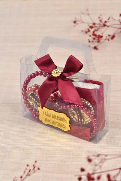Hediyelik Kutulu Mini Kuran İnci Tesbih ve Taşlı Zikirmatik Seti Kırmızı Renk 1 Adet - Resim 3