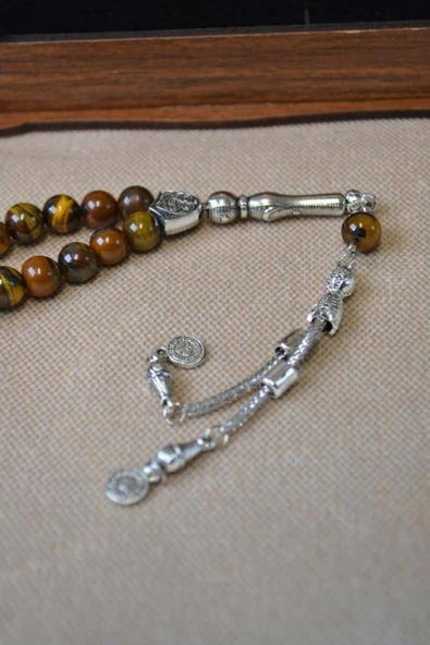 Kaplan Gözü Taşlı 33’lü Erkek Tesbih – Enerji Taşı, Ahşap Kutulu - Resim 2