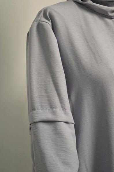 Kendinden Şallı Pamuklu Aerobin Kumaş Kadın Namaz Elbisesi  Ferace Gri - Resim 6