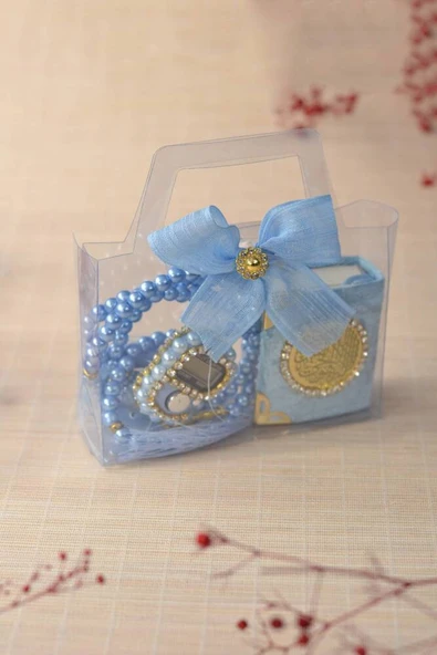 Hediyelik Kutulu Mini Kuran İnci Tesbih ve Taşlı Zikirmatik Seti Mavi Renk 1 Adet ürün görseli