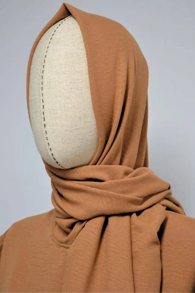 Kendinden Şallı Pamuklu Aerobin Kumaş Kadın Namaz Elbisesi  Ferace Kahverengi - Resim 3