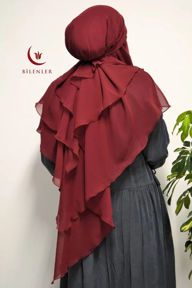 3 Katlı Şifon Sufle Bordo (Pratik Şal)