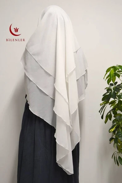 3 Katlı Şifon Sufle Beyaz  (Pratik Şal) - Resim 3