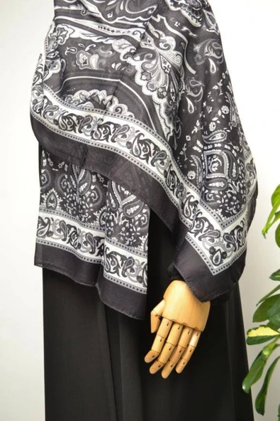 Etnik Desenli Pamuklu Şal Siyah - Resim 3