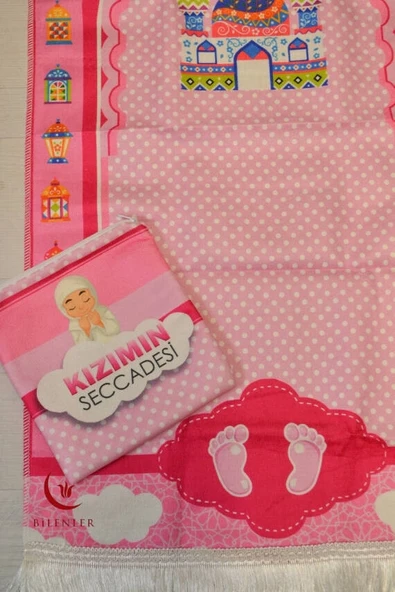 Kızımın Seccadesi – Çantalı Kız Çocuk Seccadesi(Pembe) - Resim 2