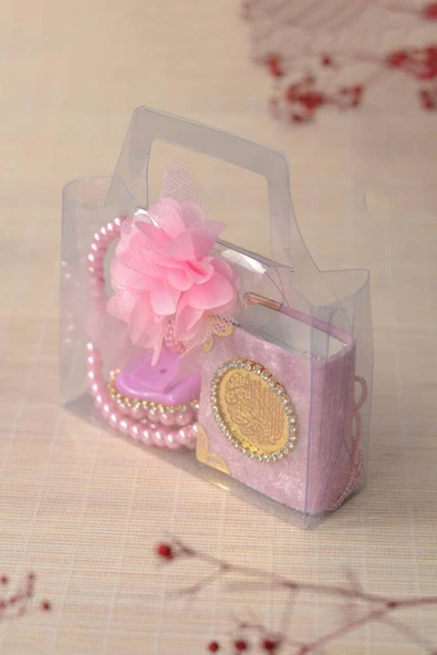 Hediyelik Kutulu Mini Kuran İnci Tesbih ve Taşlı Zikirmatik Seti Pembe Renk 1 Adet ürün görseli