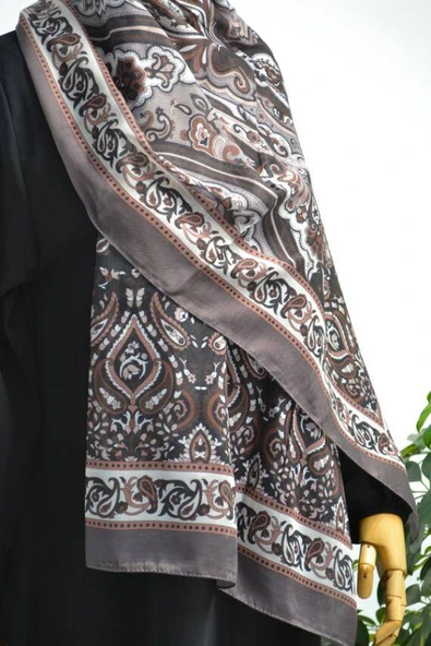 Etnik Desenli Pamuklu Şal Vizon - Resim 3