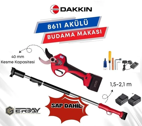 Dakkın 8611 Akülü Budama Makası 40mm Uzatma Aparatlı