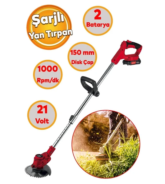 Rodex Elektrikli Şarjlı Yan Tırpan Çim Ot Biçme Kesme Rodex RDX9022 Li-on Çift Batarya