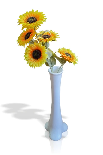 En Kaliteli Nefis Uzun Beyaz Geniş Tabanlı Filayağı Vazolu Büyük 5li Yapay Sarı Günebakan Ayçiçeği - 2