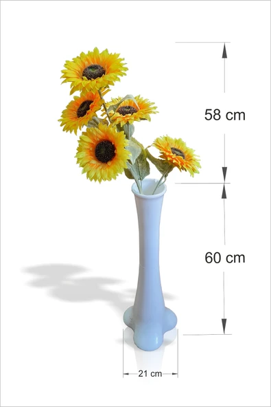 En Kaliteli Nefis Uzun Beyaz Geniş Tabanlı Filayağı Vazolu Büyük 5li Yapay Sarı Günebakan Ayçiçeği - 3