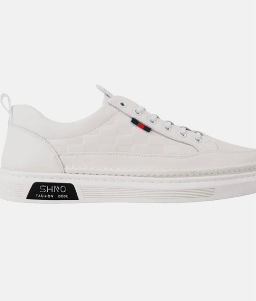 Erkek Rahat Taban Lastik Bağcıklı Sneaker Gerçek Deri MC 19039 BEYAZ - 6