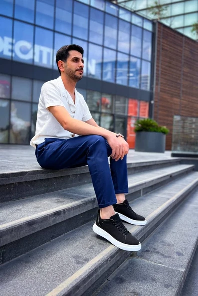 KB-X204 Kuback Siyah Keten Beyaz Yüksek Taban Günlük Erkek Spor Ayakkabı - Resim 5