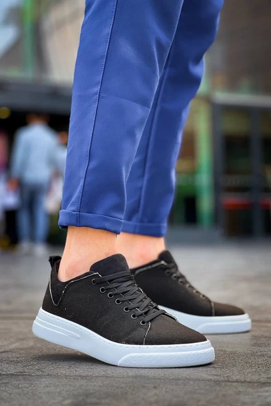 KB-X204 Kuback Siyah Keten Beyaz Yüksek Taban Günlük Erkek Spor Ayakkabı - Resim 2