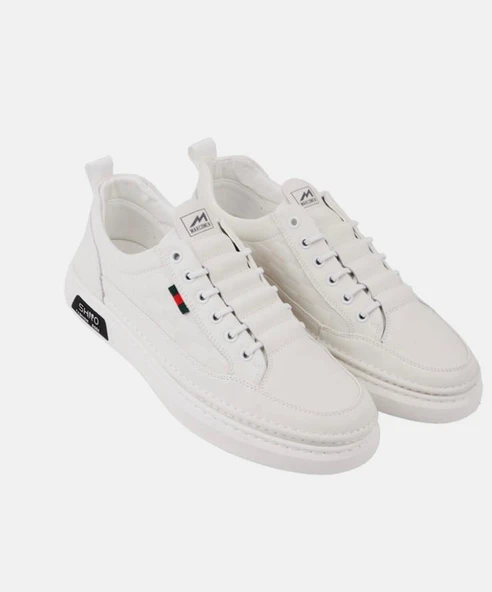 Erkek Rahat Taban Lastik Bağcıklı Sneaker Gerçek Deri MC 19039 BEYAZ - 2